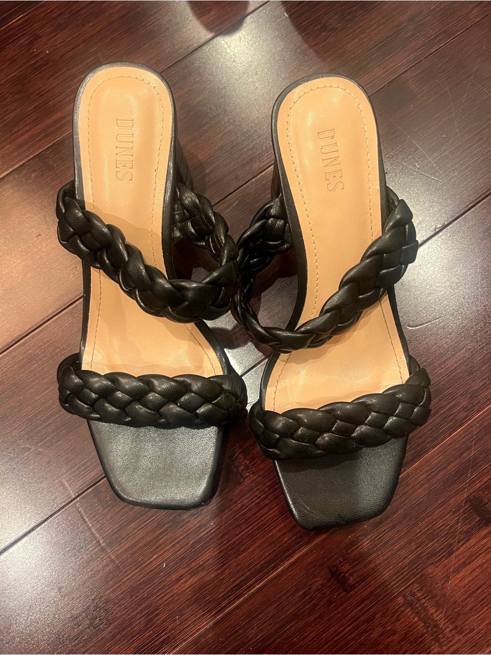 Dunes Women's Black Braided Strap Block Heel Sandals